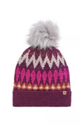 WEIRDFISH FRADY ECO FAIRISLE BOBBLE HAT 203711-BEETROOT