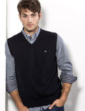 MENS COTTON V-NECK SLEEVELESS JUMPER 4330-NAVY