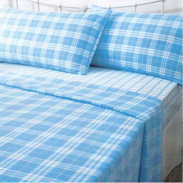 SOFTWARM  CHECK FLANNELETTE SHEET SET-BLUE