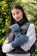 ARAN CABLE MITTENS ALL WOOL PK927-DENIM