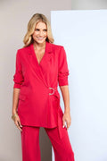 WRAP JACKET BUCKLE TROUSER SUIT KCS26116 / 42-POPPY RED