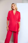 WRAP JACKET BUCKLE TROUSER SUIT KCS26116 / 42-POPPY RED