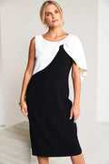 2 TONE DRESS PLEATED BOW CAPE KCS26153-BLACK WHITE