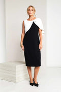 2 TONE DRESS PLEATED BOW CAPE KCS26153-BLACK WHITE