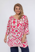 LADIES TUNIC TOP OPEN SLEEVE H3978 2WPARIS-PINK CERISE PLUS SIZE