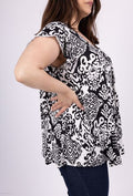 LADIES TUNIC TOP H5100 2WPARIS-BLACK PATTERN PLUS SIZE