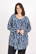 LADIES CROSSED BACK TUNIC TOP H5058 2WPARIS-NAVY PATTERN PLUS SIZE