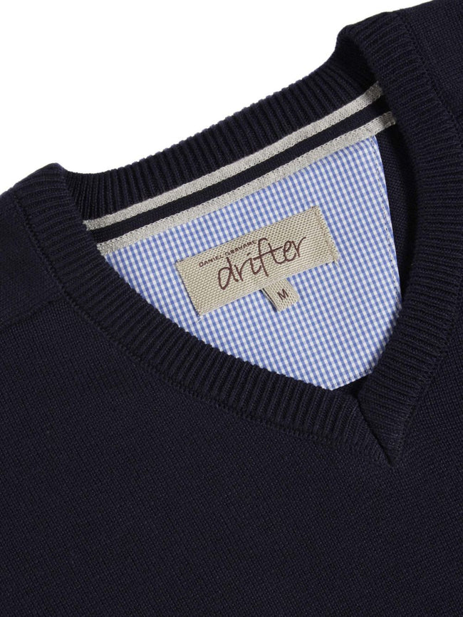 DRIFTER KNITWEAR  V-NECK COTTON 123-55599-NAVY
