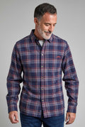 Beasley Organic Long Sleeve Herringbone Check Shirt Navy 18710