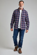 Beasley Organic Long Sleeve Herringbone Check Shirt Navy 18710