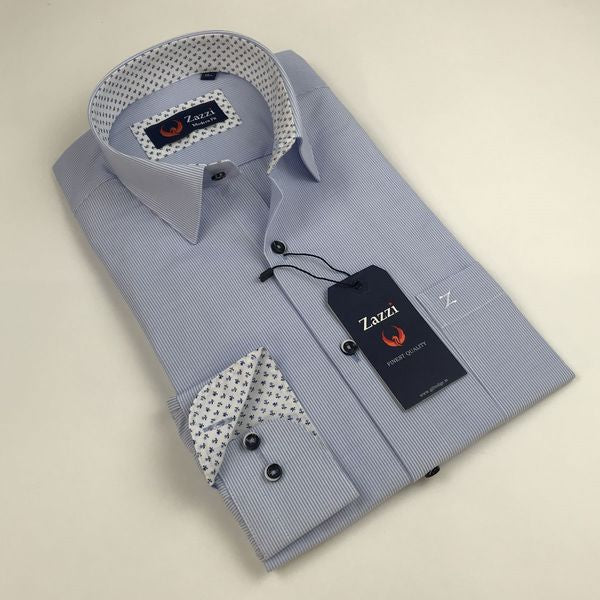 ZAZZI FINE STRIPE FORMAL SHIRT  029372-BLUE