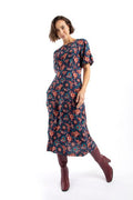 WEIRD FISH EVERLY VISCOSE PRINTED DRESS 203639-DARK BLUE