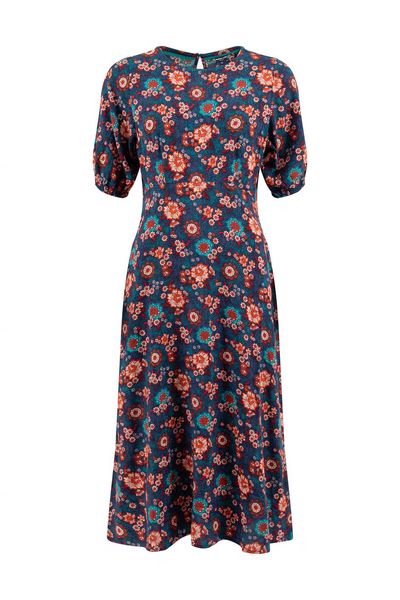 WEIRD FISH EVERLY VISCOSE PRINTED DRESS 203639-DARK BLUE