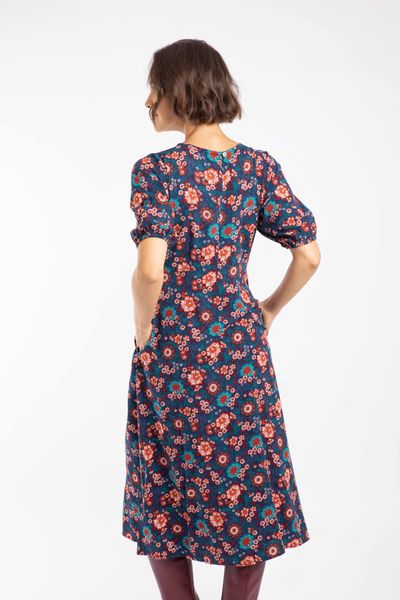 WEIRD FISH EVERLY VISCOSE PRINTED DRESS 203639-DARK BLUE