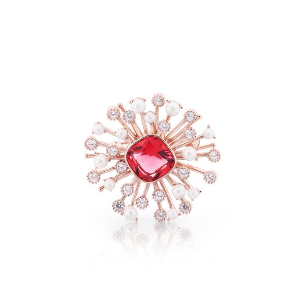 TIPPERARY RUBY WITH PEARL & CZ BURST BROOCH 165984