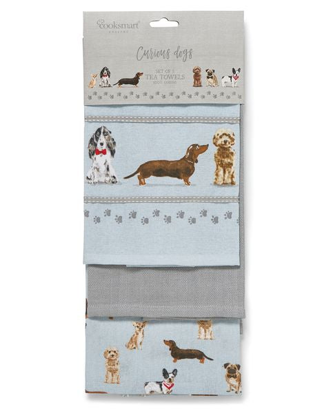 CURIOUS DOGS 3 PACK TEA TOWELS 1747