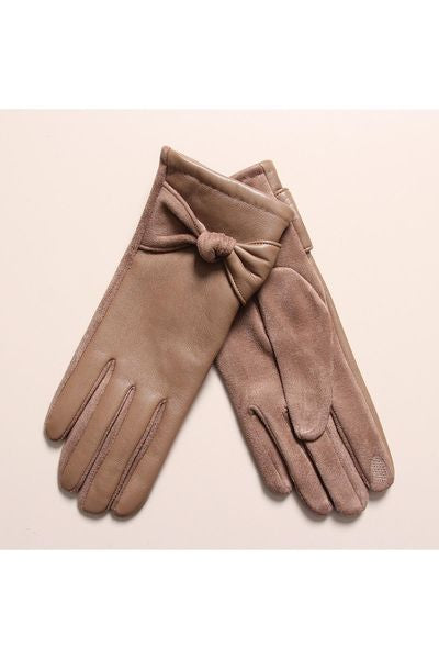 TOUCH SCREEN GLOVE WITH BOW G1683-TAUPE