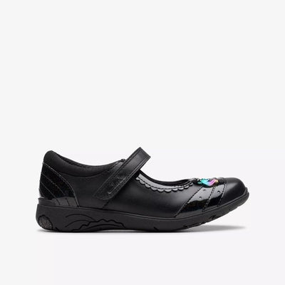 CLARKS JUNIOR GIRLS RELDA SPARK-BLACK