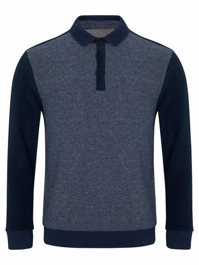 DRIFTERS POLO SHIRT L/S FINE STRIPE 55711-NAVY