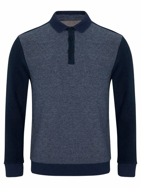 DRIFTERS POLO SHIRT L/S FINE STRIPE 55711-NAVY