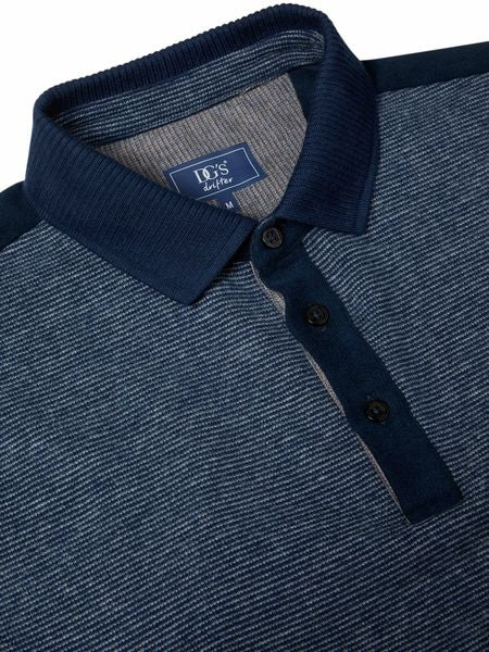 DRIFTERS POLO SHIRT L/S FINE STRIPE 55711-NAVY