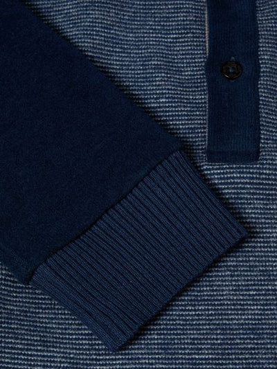 DRIFTERS POLO SHIRT L/S FINE STRIPE 55711-NAVY