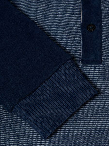 DRIFTERS POLO SHIRT L/S FINE STRIPE 55711-NAVY