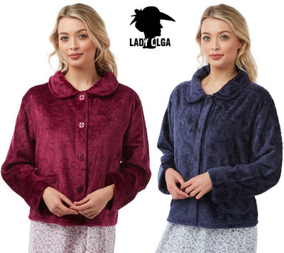 BUTTON FLEECE EMBOSSED BED JACKET 4163-ROSE