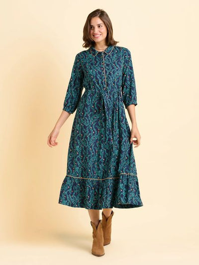 BRAKEBURN SKYE LONG SLEEVE DRESS BBLDRS00131-NAVY GREEN