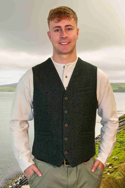 WOOL TWEED WAISTCOAT BEY 0108-OLIVE NEP