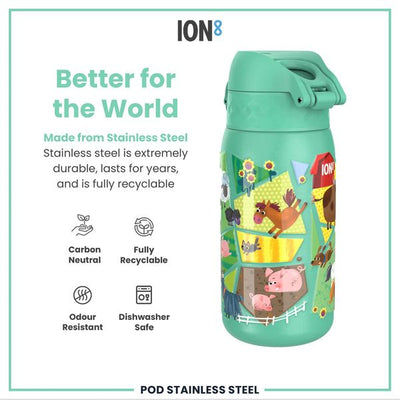 ION 8 WATER BOTTLE FARM ANMALS 400 ML  STEEL
