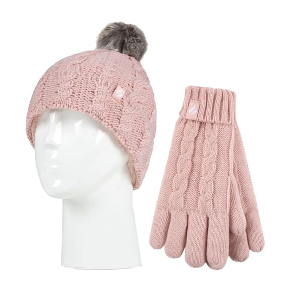 HEAT HOLDERS HAT GLOVE SET-PINK