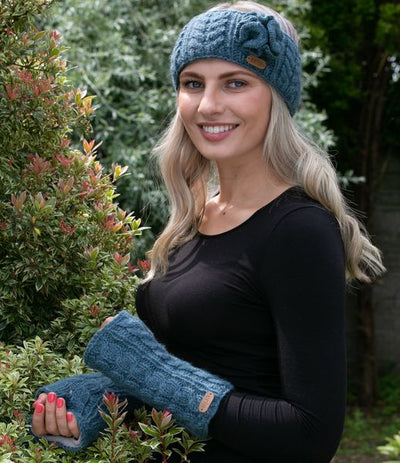 ERIN ARAN CABLE HANDWARMERS PK927-DENIM