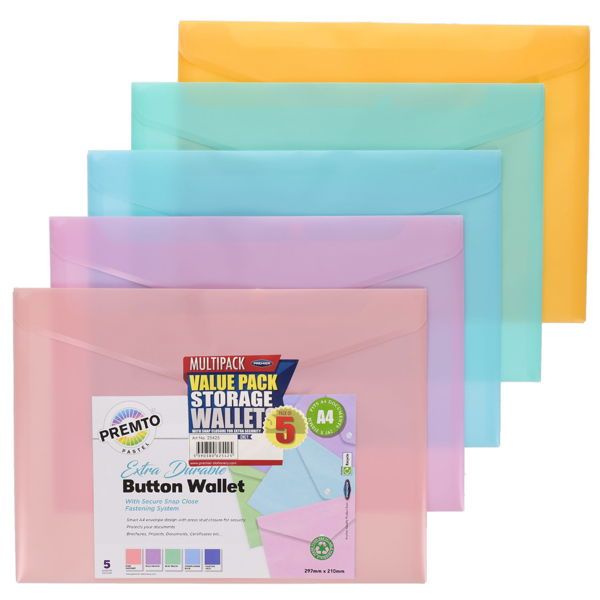 A4 5PK BUTTON WALLETS PASTEL  H2725425