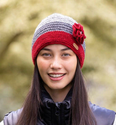 ERIN CROCHET HAT WITH FLOWER PK1521-RED