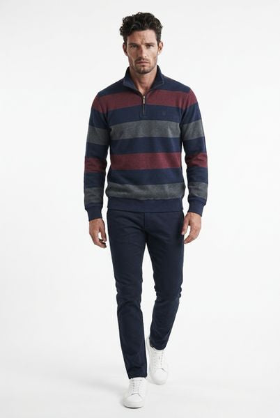 KESSLER 1/4 ZIP STRIPE 9029-NAVY MIX