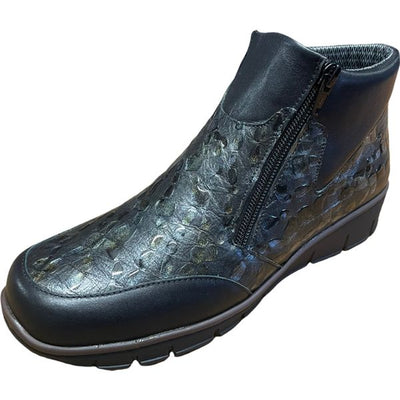 SOFTMODE OAKLAND TWIN ZIP CROC FLAT 6643    2E-BLACK