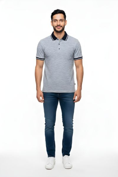 POLO SHIRT FINE DESIGN 163-55377/78-BLUE