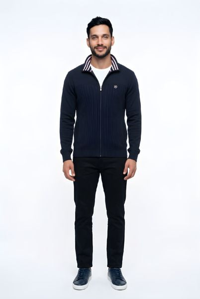KESSLER FULL ZIP WITH RIB DETAIL 90036-NAVY