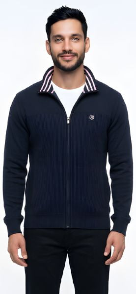 KESSLER FULL ZIP WITH RIB DETAIL 90036-NAVY