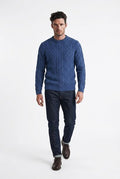 DEERPARK DONEGAL ARAN CREW FW25SC2-DARK BLUE