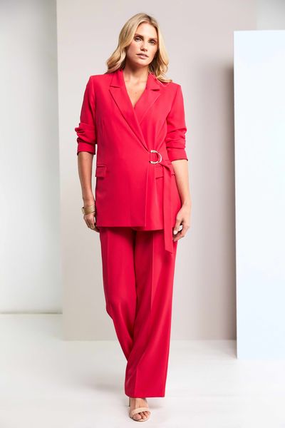 WRAP JACKET BUCKLE TROUSER SUIT KCS26116 / 42-POPPY RED