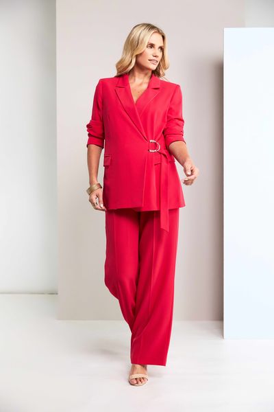 WRAP JACKET BUCKLE TROUSER SUIT KCS26116 / 42-POPPY RED