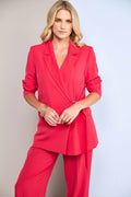 WRAP JACKET BUCKLE TROUSER SUIT KCS26116 / 42-POPPY RED