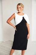 2 TONE DRESS PLEATED BOW CAPE KCS26153-BLACK WHITE