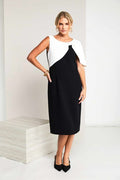 2 TONE DRESS PLEATED BOW CAPE KCS26153-BLACK WHITE
