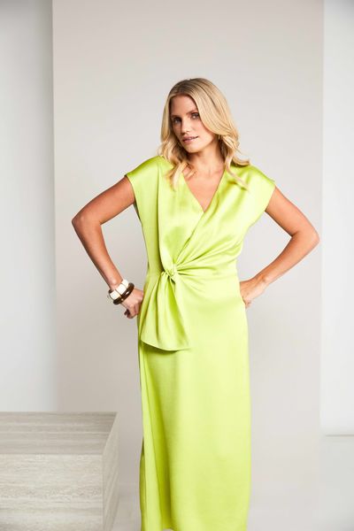 WRAP BUST DRESS WITH FRILL KCS26154-LIME