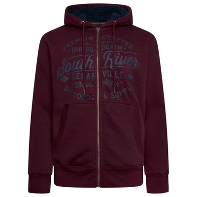 KAM SHERPA LINED ZIP THROUGH HOODY KBS 7087-BURGANDY BIG MAN