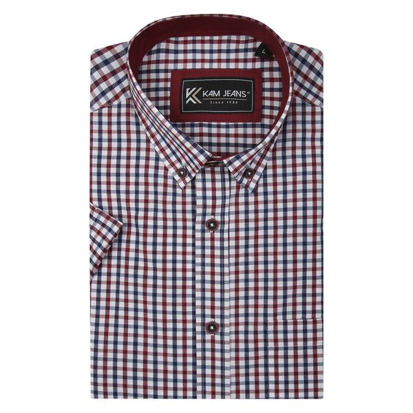 KAM CHECK SHIRT S/S KBS 6287-WINE BIG MAN