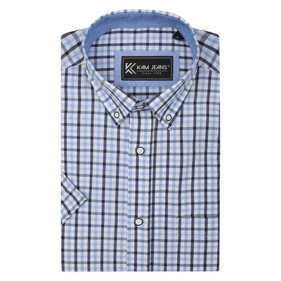 KAM CHECK SHIRT S/S KBS 6287-BLUE BIG MAN